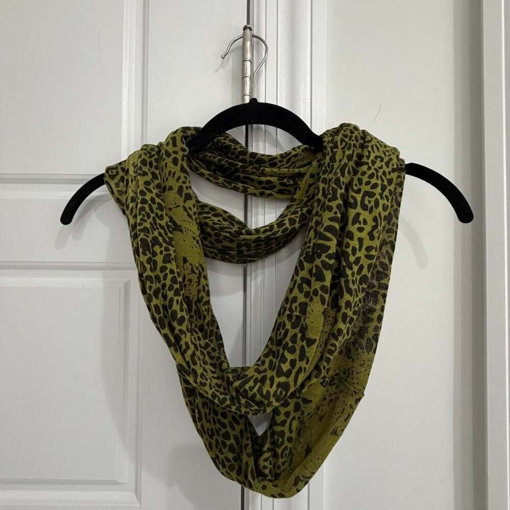 Chic Olive Green Leopard Print Infinity Scarf